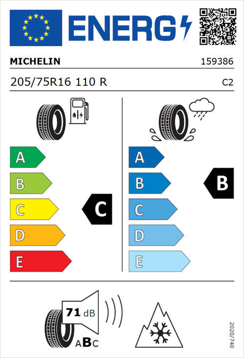 Tyre Label for Michelin Agilis Alpin 205/75R16 110R